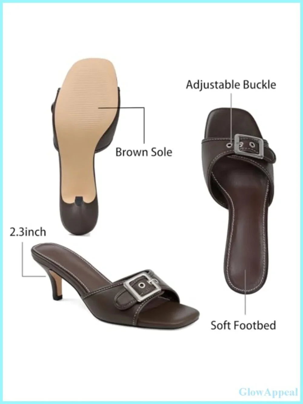 Women's Square Toe Slip On Mule Heel Sandals Faux Leather Adjustable Strap